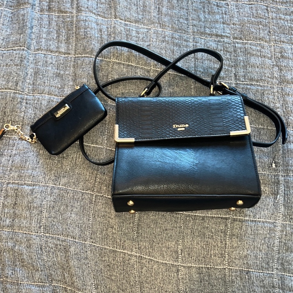 Dune Camel and Black structured purse with matching coin purse